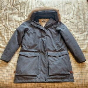 Woolrich Patrol Parka Womens M Gray 650 Down Coyote Fur Hood Wool Jacket Coat